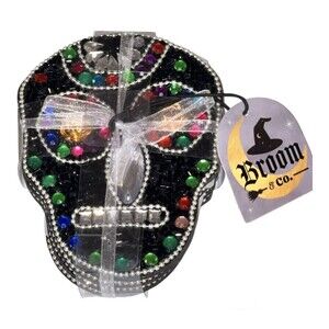 Set Of 4 Halloween Sugar Skull Day Of The Dead Coasters Beaded With Faux Jewels